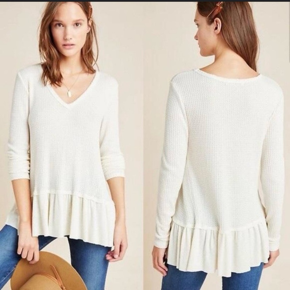 Anthropologie eri & ali Waffle Knit Peplum Long Sleeve